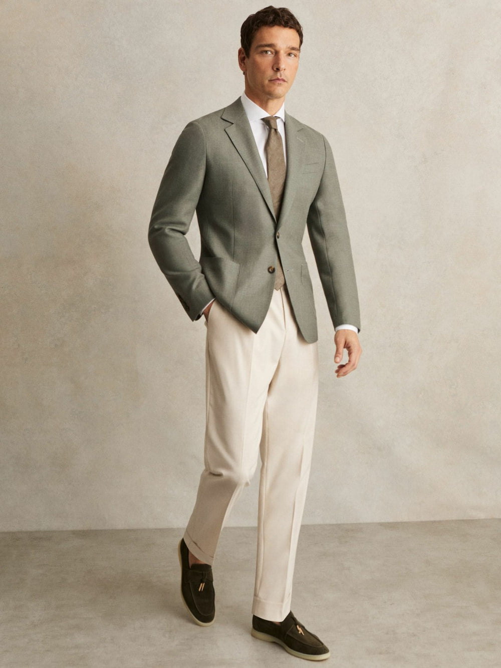 Men Wool-Blend Single-Breasted Blazer Slim-Fit in Sage Green