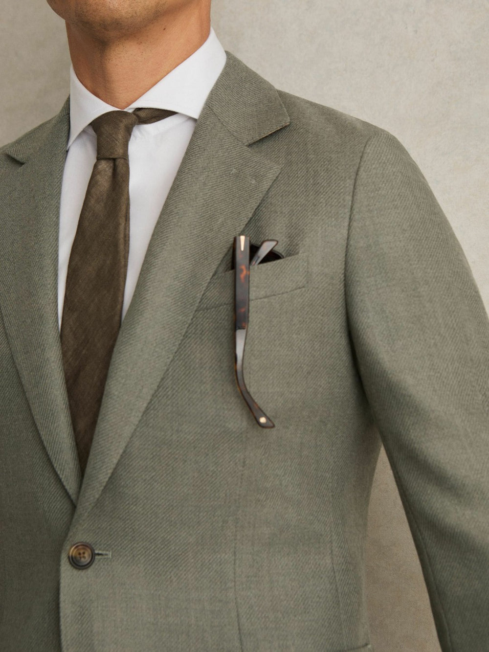 Men Wool-Blend Single-Breasted Blazer Slim-Fit in Sage Green