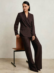 Women Petite Wool-Blend Wide-Leg Suit Trousers in Aubergine