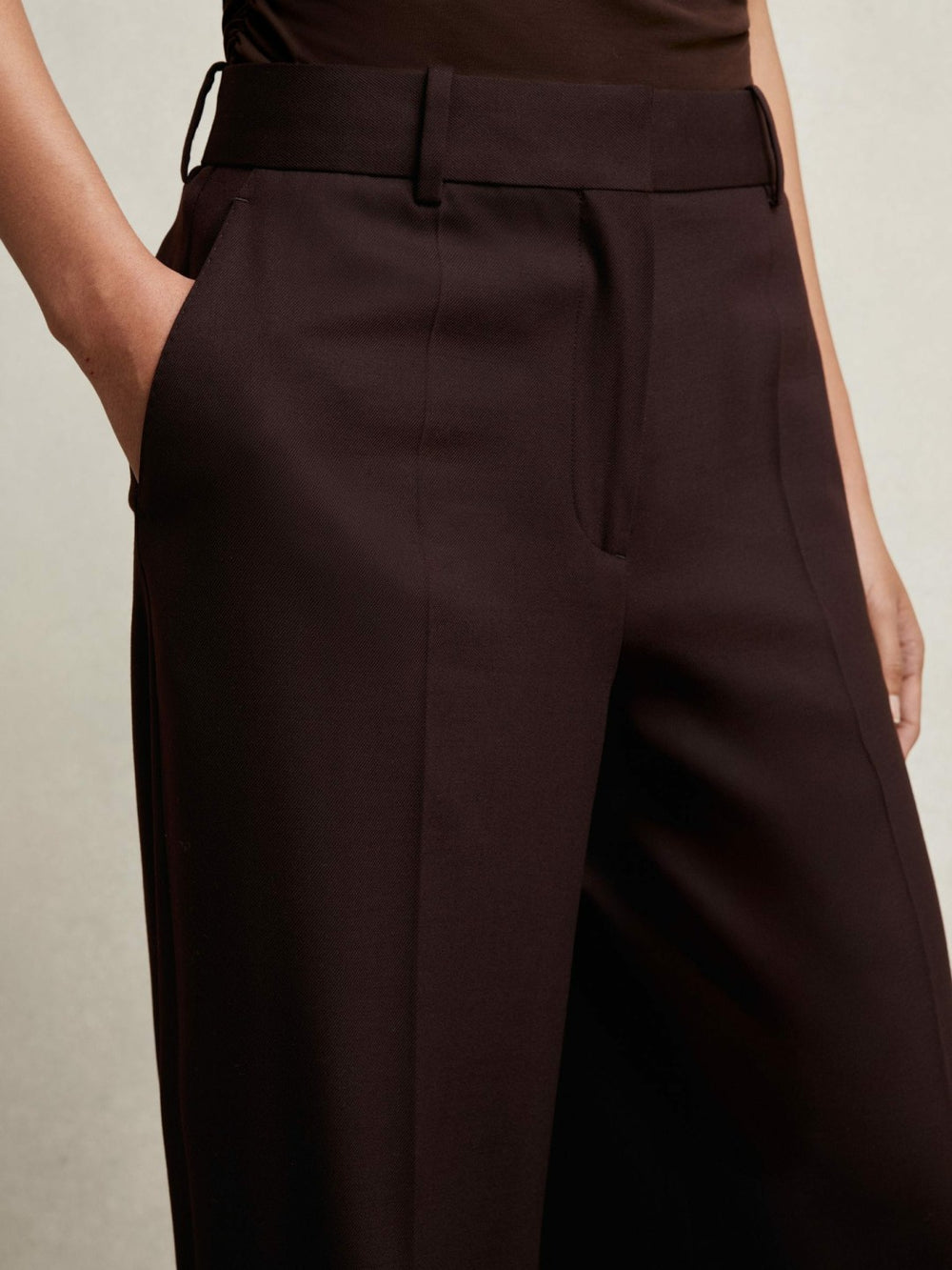 Women Petite Wool-Blend Wide-Leg Suit Trousers in Aubergine