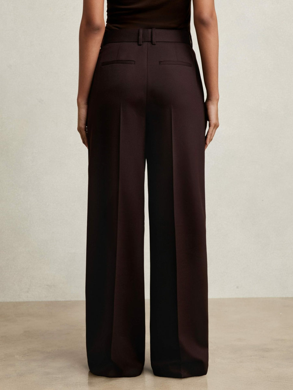 Women Petite Wool-Blend Wide-Leg Suit Trousers in Aubergine