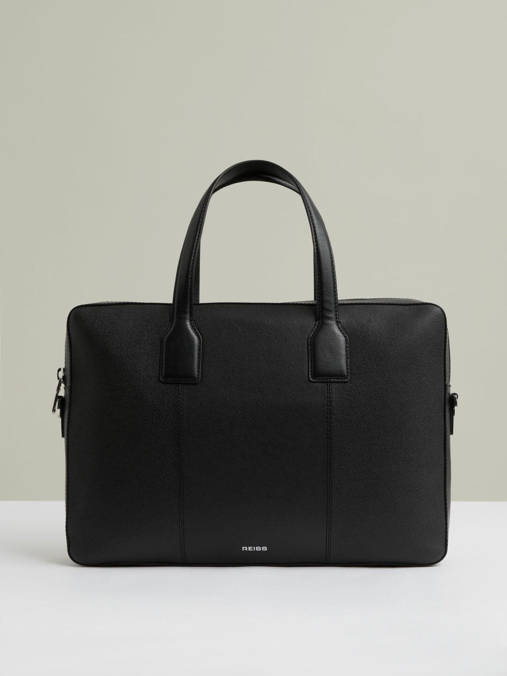 Men Micro-Grain Leather Briefcase in Black
