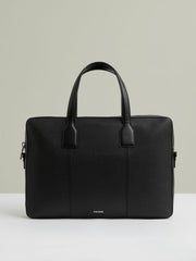 Men Micro-Grain Leather Briefcase in Black
