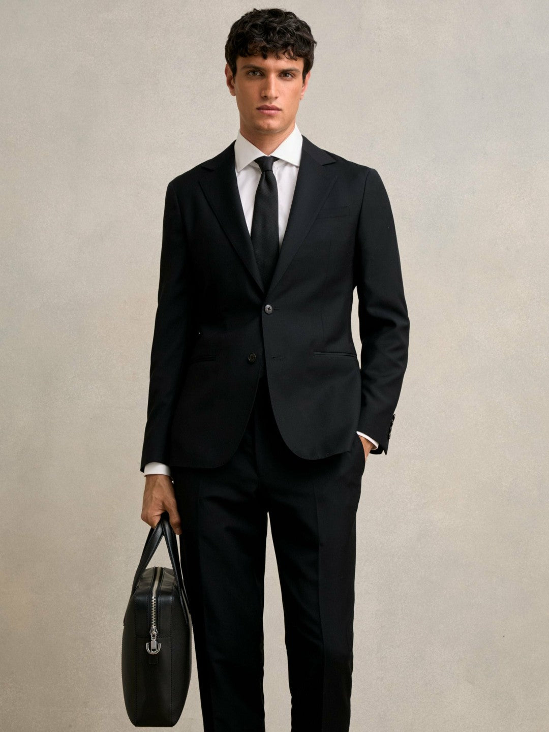Men Micro-Grain Leather Briefcase in Black