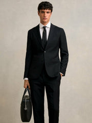 Men Micro-Grain Leather Briefcase in Black
