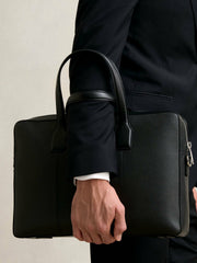 Men Micro-Grain Leather Briefcase in Black