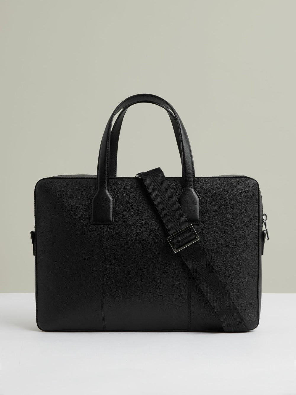 Men Micro-Grain Leather Briefcase in Black