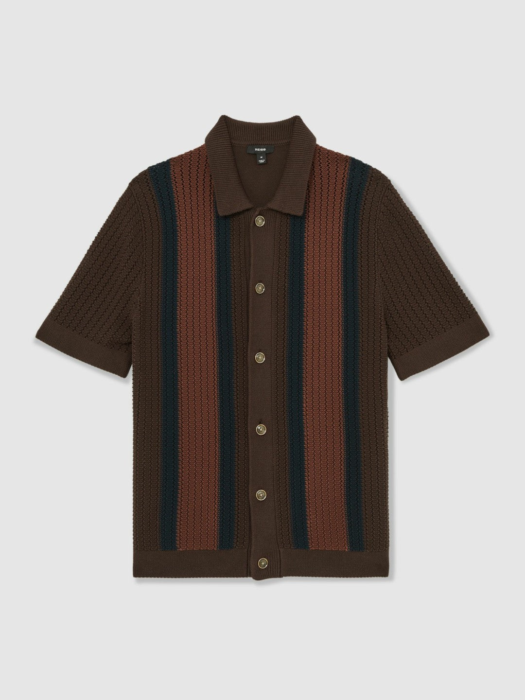 Men Cotton Textured-Knit Stripe Shirt in Brown Multi