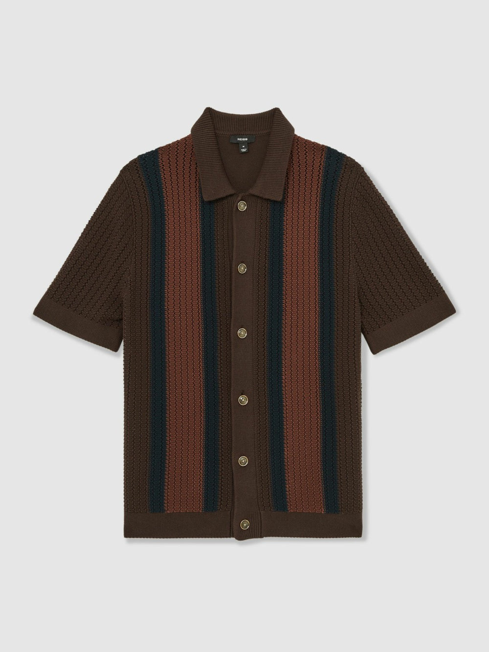 Men Cotton Textured-Knit Stripe Shirt in Brown Multi