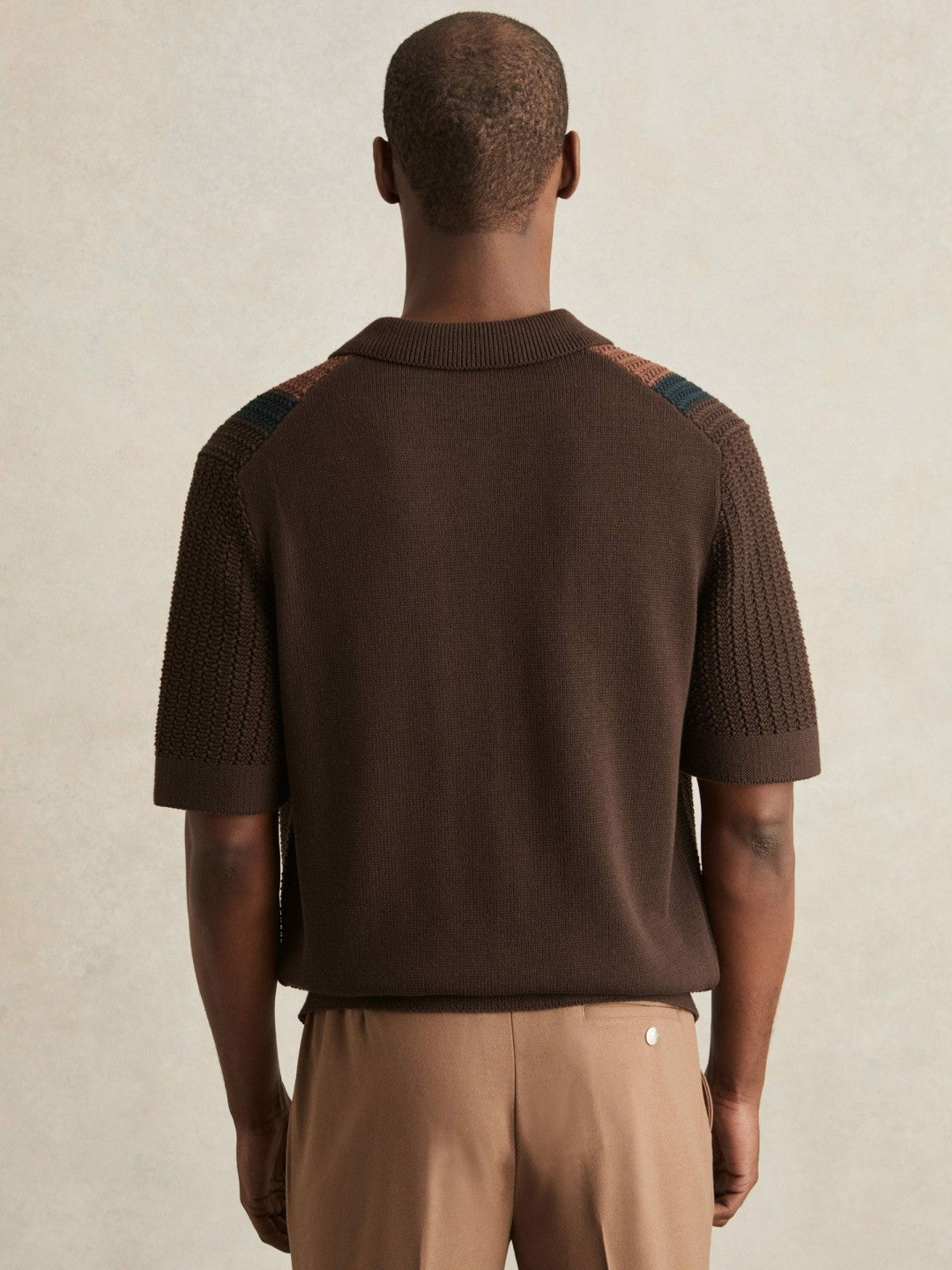 Men Cotton Textured-Knit Stripe Shirt in Brown Multi