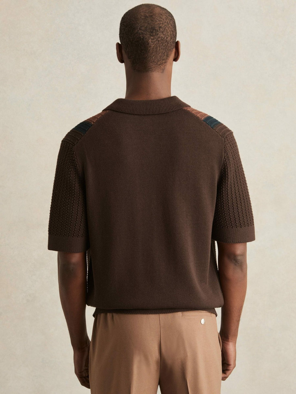 Men Cotton Textured-Knit Stripe Shirt in Brown Multi