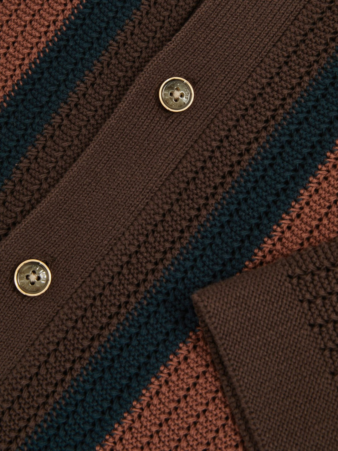 Men Cotton Textured-Knit Stripe Shirt in Brown Multi