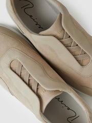 Men Leather Elasticated-Lace Trainers in Ecru
