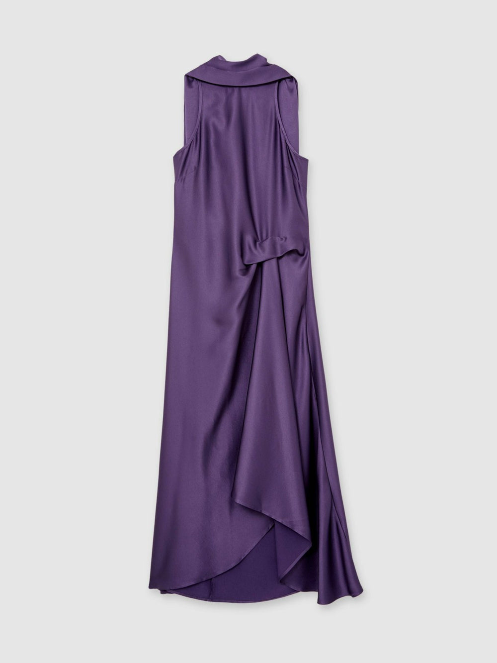 Women Satin Tuck-Detail Cape Midi Dress in Purple
