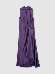 Women Satin Tuck-Detail Cape Midi Dress in Purple
