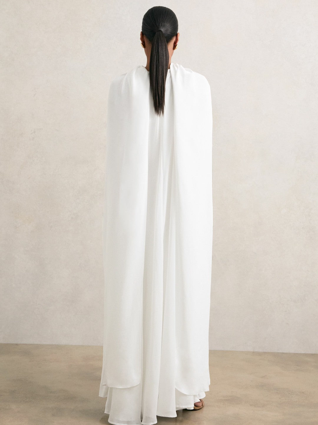 Women Crepe Cape Maxi Dress in White
