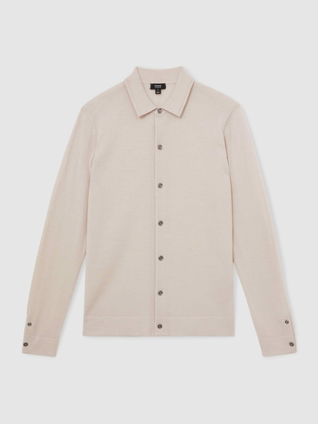 Men Merino Wool Button-Through Cardigan in Beige