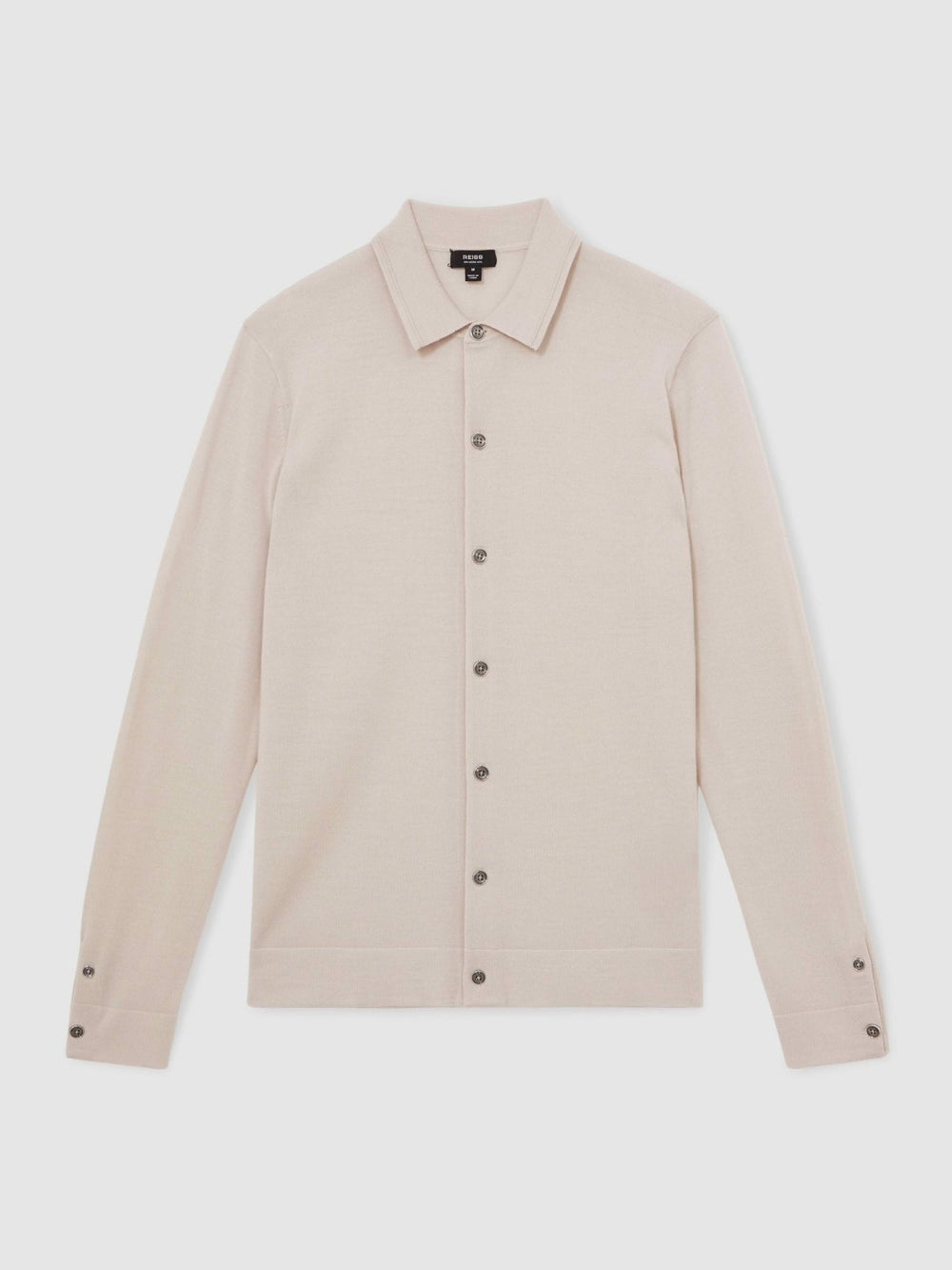 Men Merino Wool Button-Through Cardigan in Beige