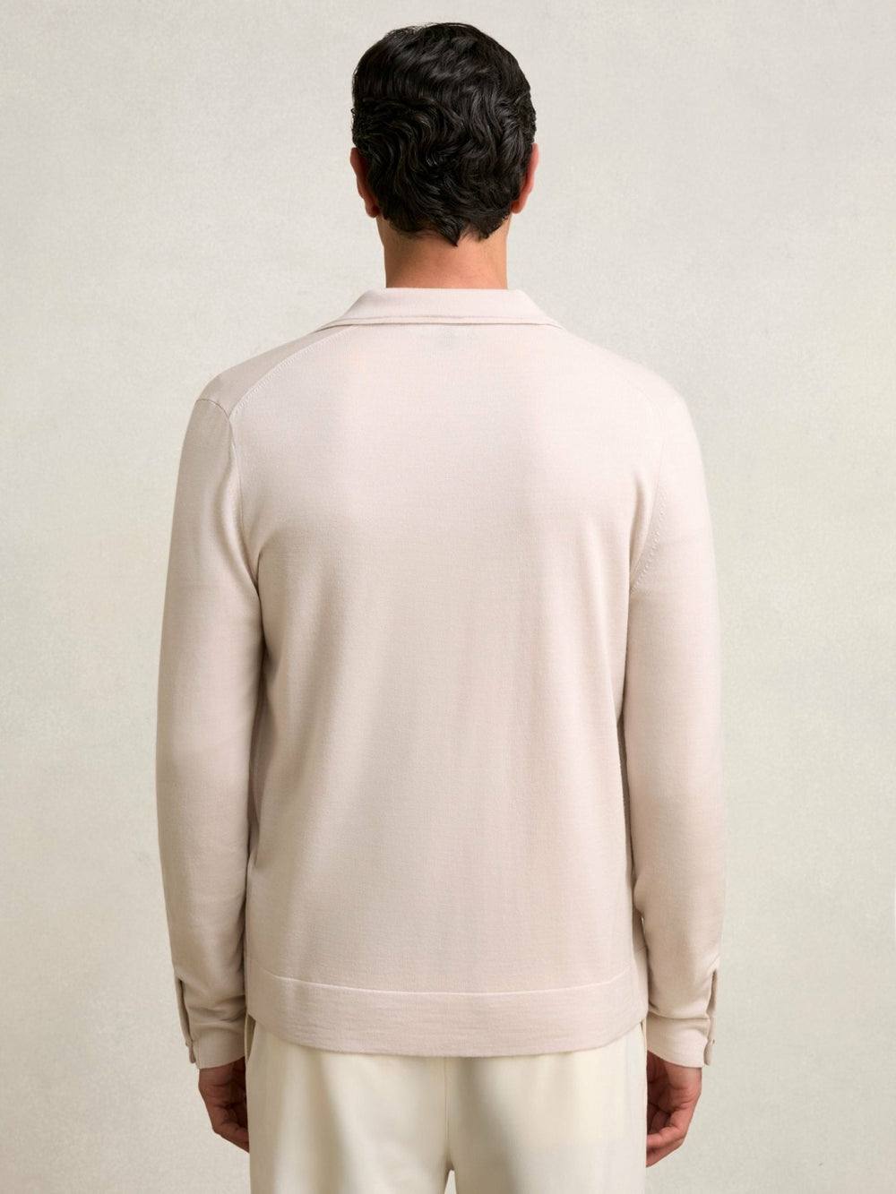 Men Merino Wool Button-Through Cardigan in Beige