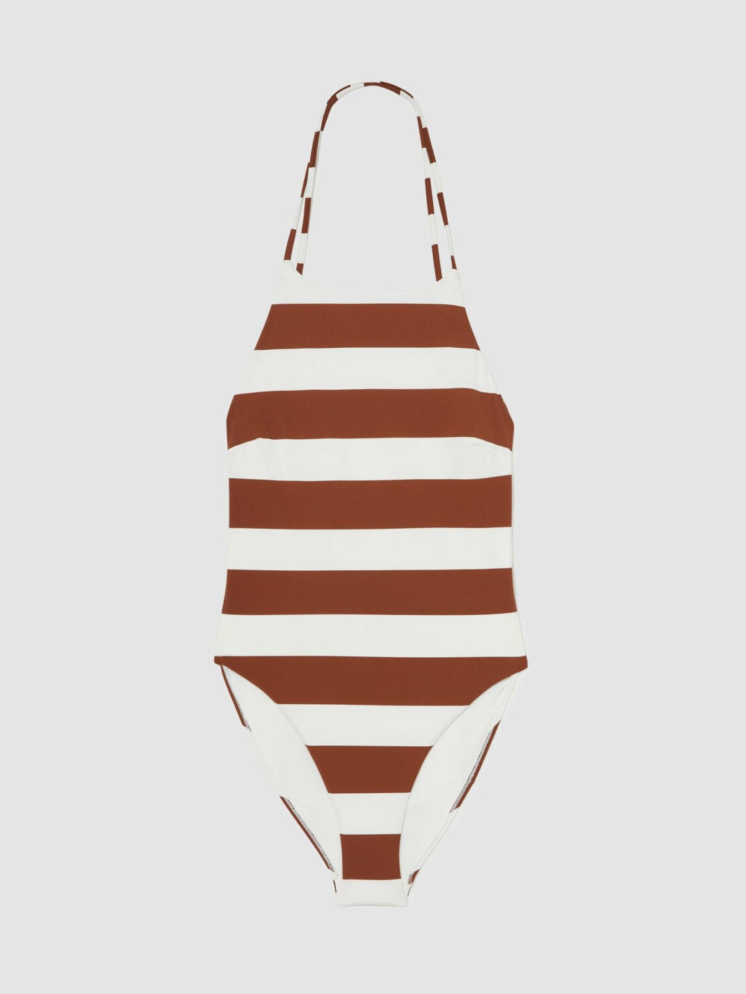 Women Stripe Cross-Back Swimsuit in Brown/White