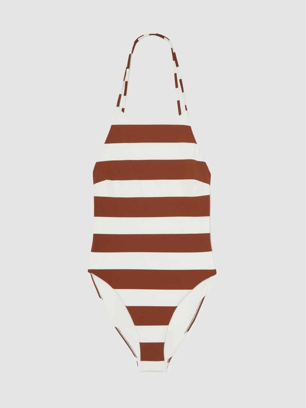Women Stripe Cross-Back Swimsuit in Brown/White