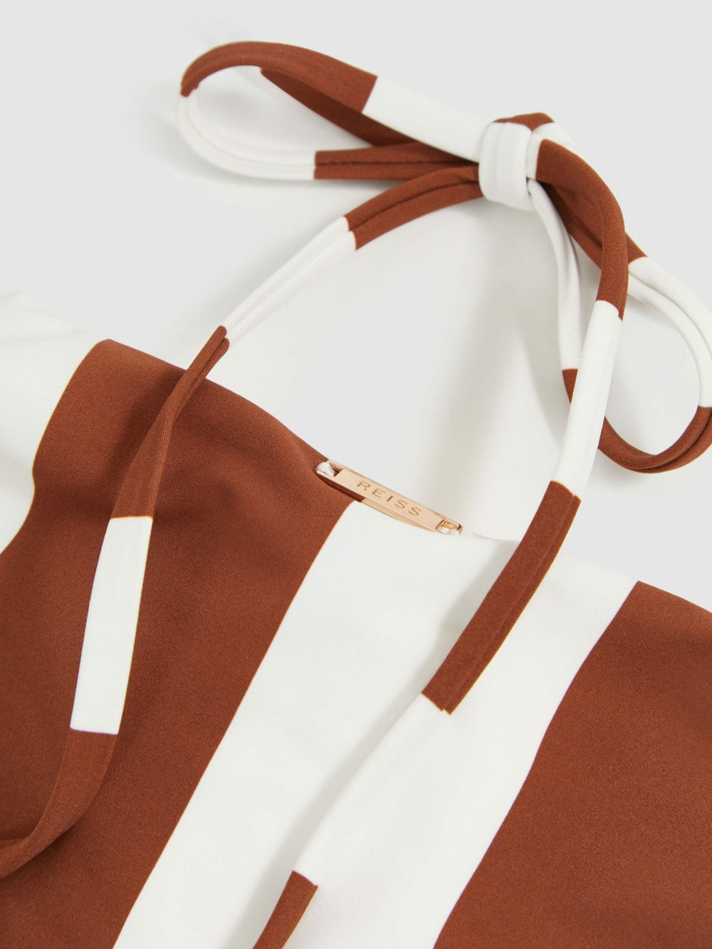Women Stripe Cross-Back Swimsuit in Brown/White