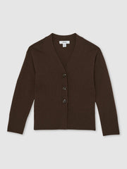 Children & Baby 13-14 yrs Wool-Blend Fitted Cardigan With Cashmere in Brown