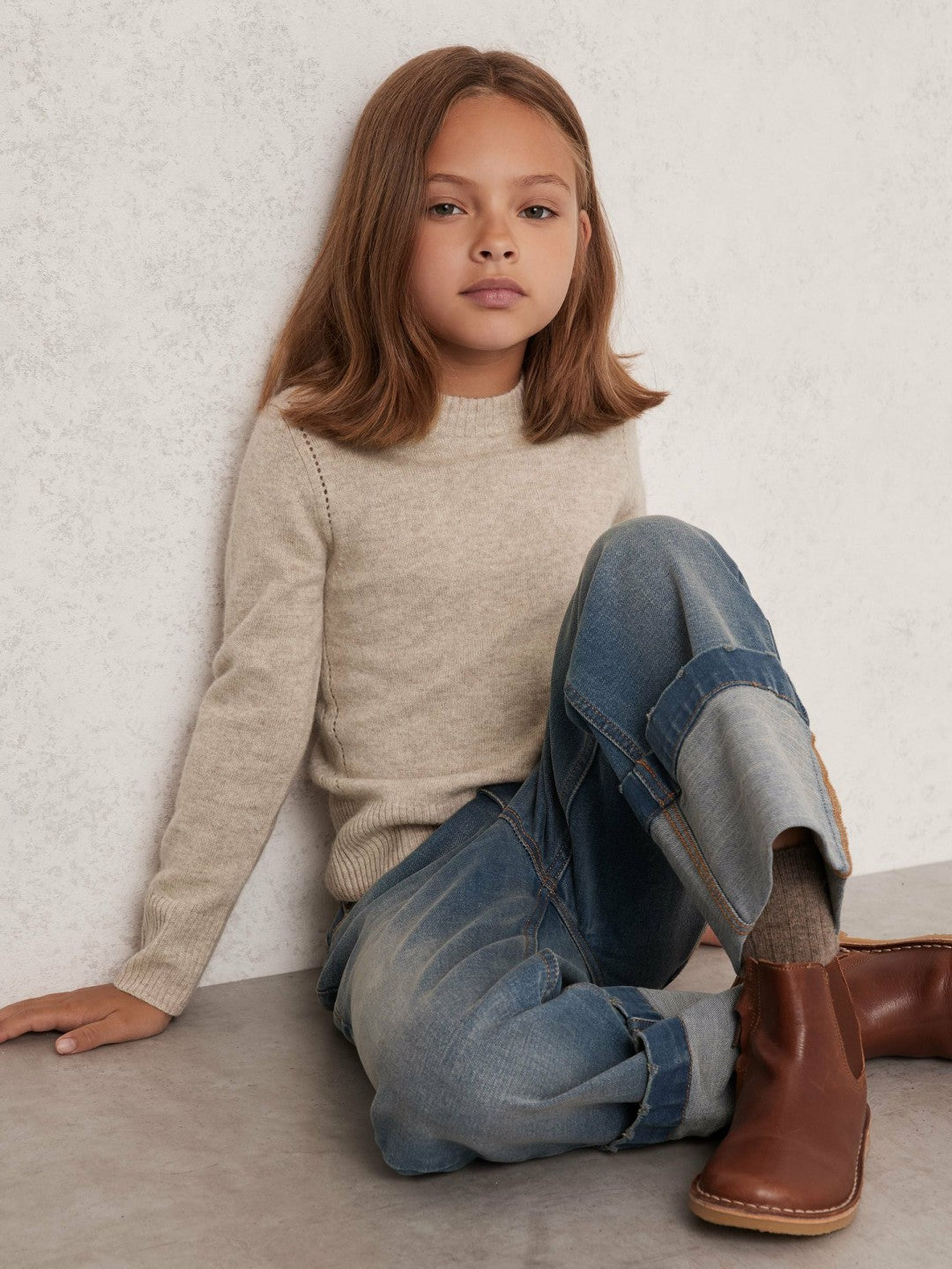 Children & Baby 9-13 yrs Wool-Blend Open-Stitch Jumper with Cashmere in Oatmeal