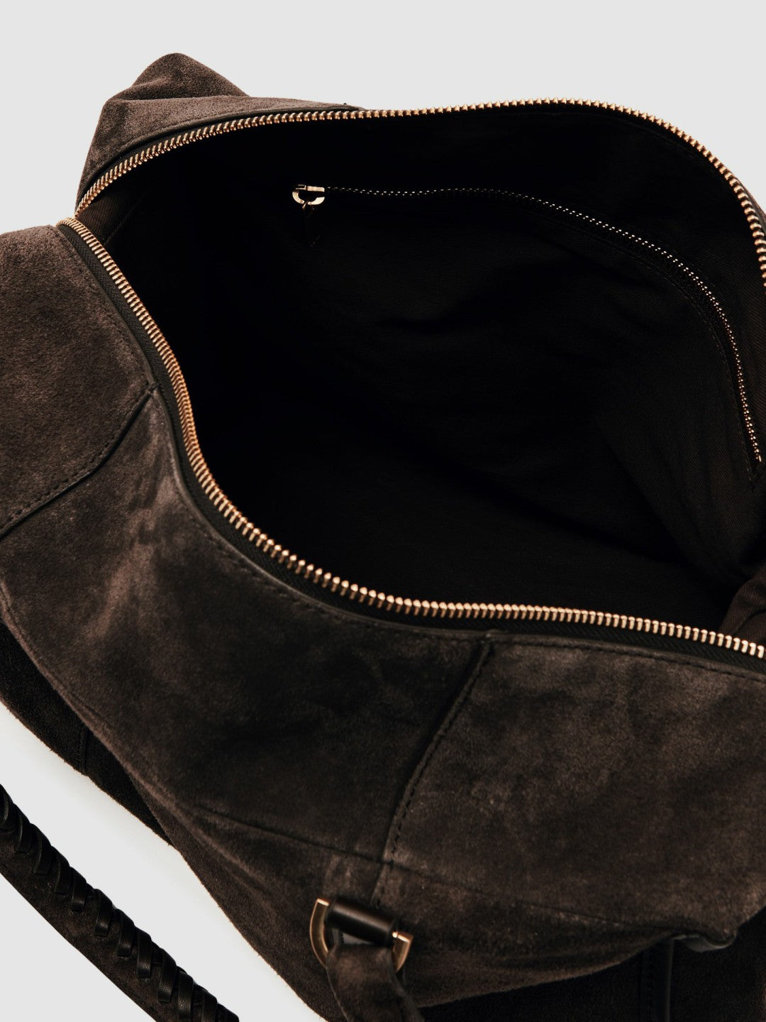 Women Suede Braided-Strap Bowling Bag in Chocolate