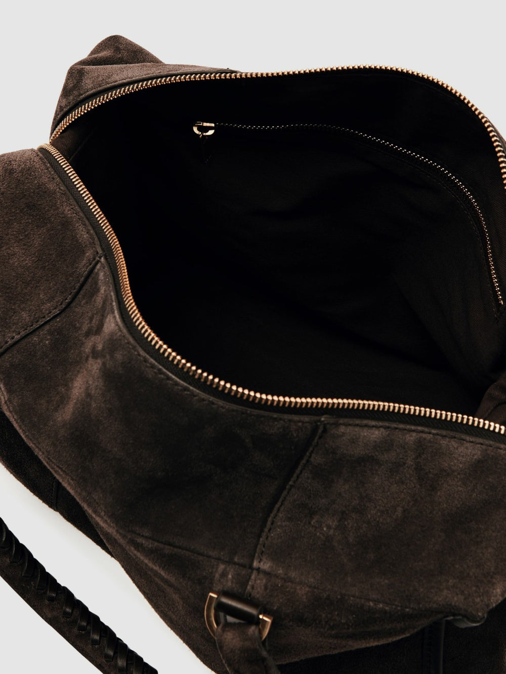 Women Suede Braided-Strap Bowling Bag in Chocolate