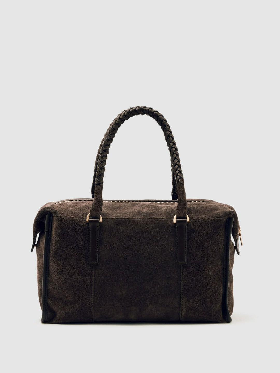 Women Suede Braided-Strap Bowling Bag in Chocolate