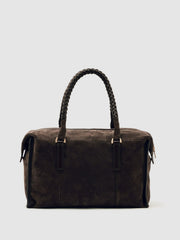 Women Suede Braided-Strap Bowling Bag in Chocolate