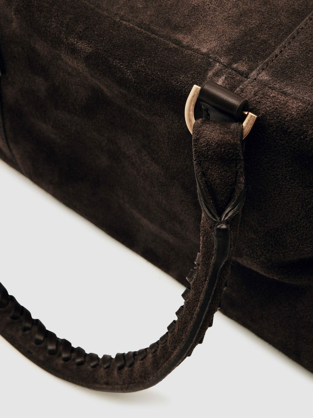 Women Suede Braided-Strap Bowling Bag in Chocolate