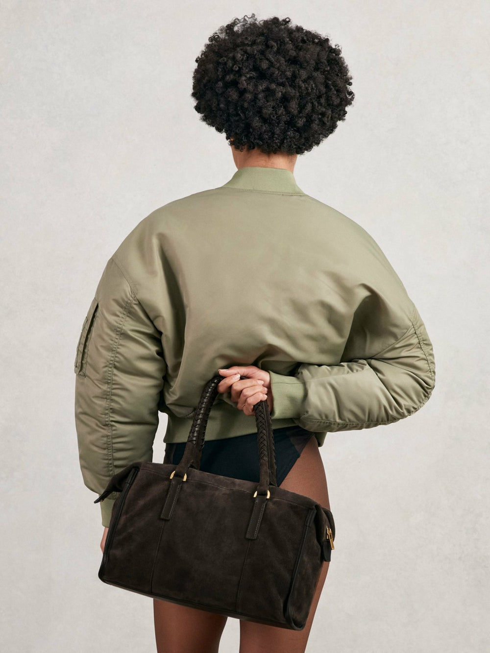Women Suede Braided-Strap Bowling Bag in Chocolate