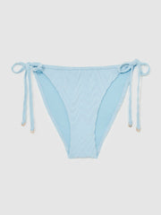 Women Textured Wave Bikini Bottoms in Blue