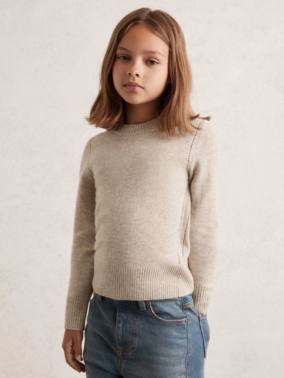 Children & Baby 3-9 yrs Wool-Blend Open-Stitch Jumper with Cashmere in Oatmeal