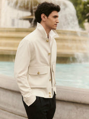 Men Cotton-Blend Button-Through Jacket in Light Stone