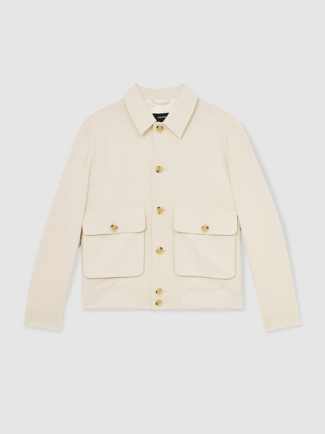 Men Cotton-Blend Button-Through Jacket in Light Stone