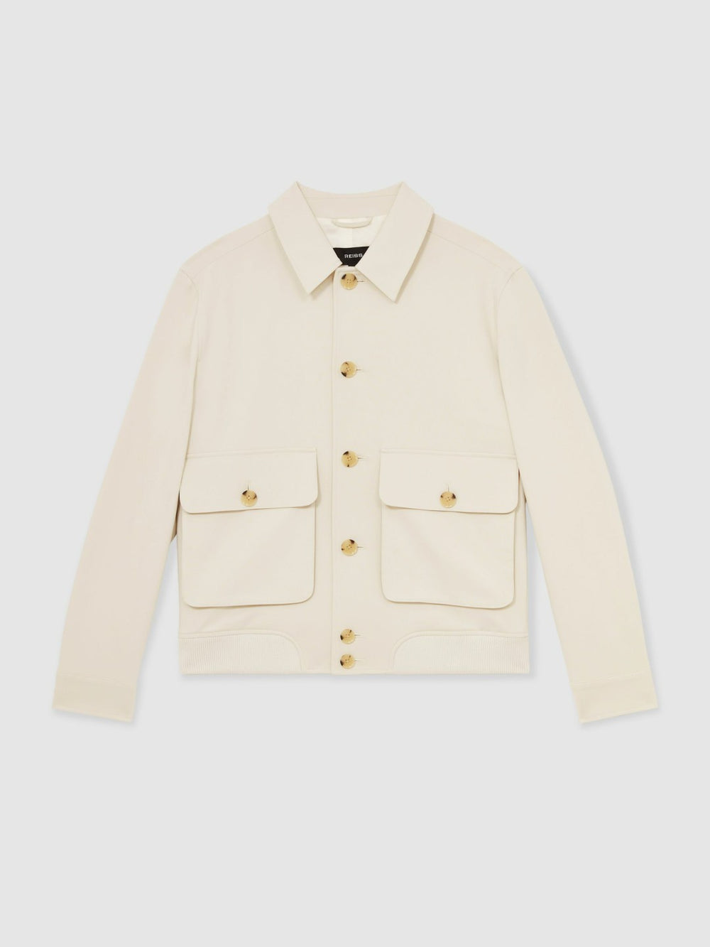 Men Cotton-Blend Button-Through Jacket in Light Stone