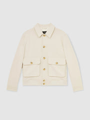 Men Cotton-Blend Button-Through Jacket in Light Stone