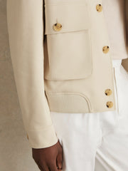 Men Cotton-Blend Button-Through Jacket in Light Stone