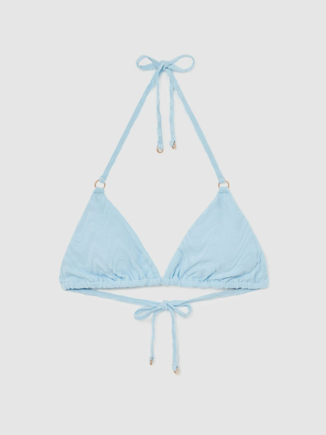Women Textured Wave Triangle Bikini Top in Blue