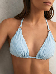 Women Textured Wave Triangle Bikini Top in Blue