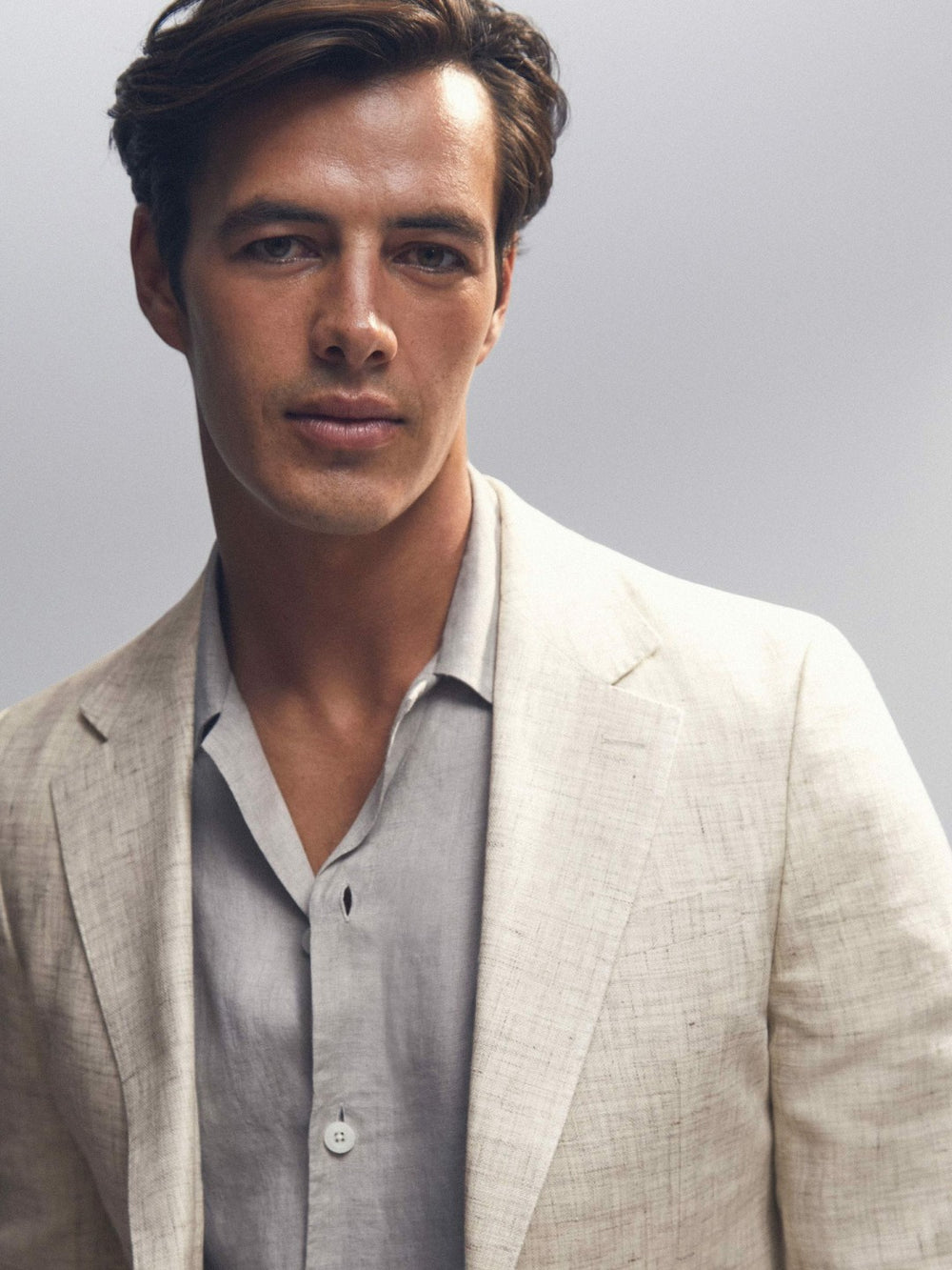 Men Linen-Cotton Single-Breasted Suit Blazer Slim-Fit in Stone