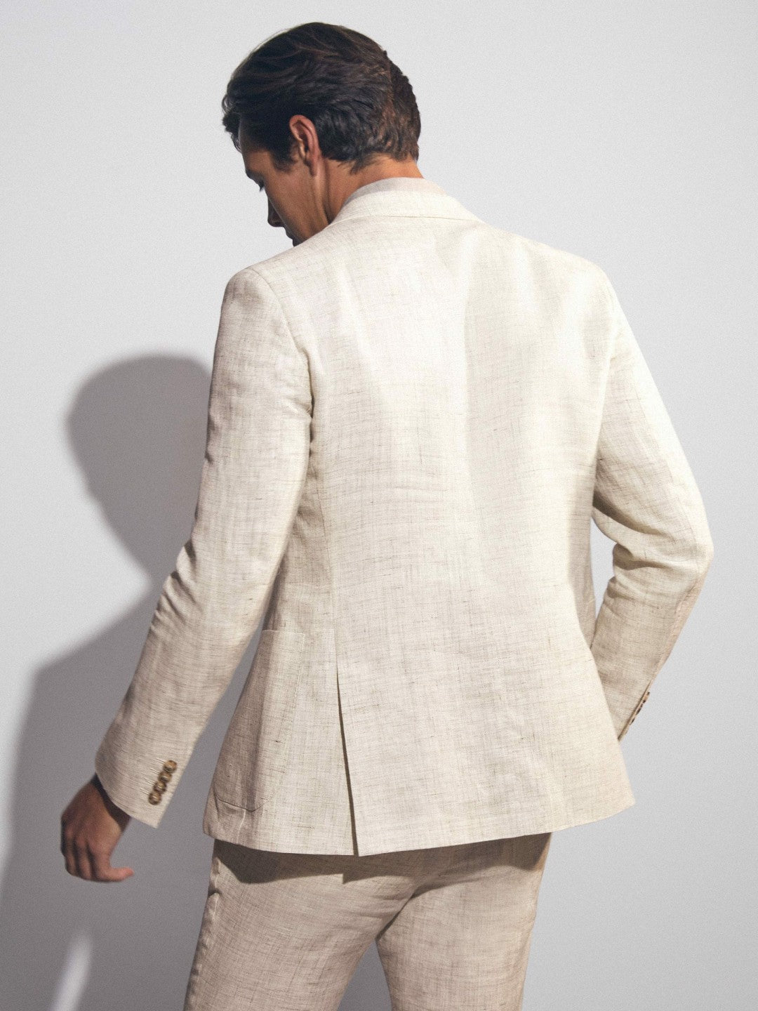 Men Linen-Cotton Single-Breasted Suit Blazer Slim-Fit in Stone