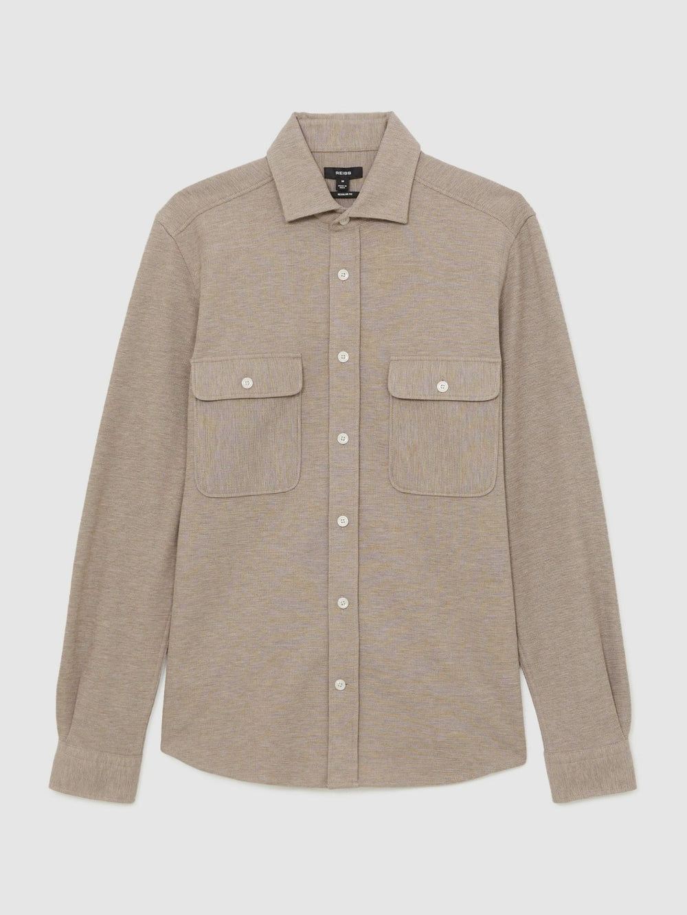 Men Textured Twin Pocket Cotton Blend Overshirt in Oatmeal Brown Melange