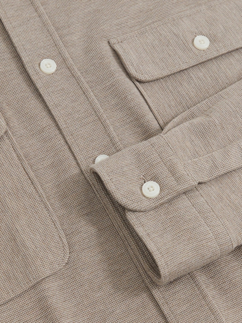 Men Textured Twin Pocket Cotton Blend Overshirt in Oatmeal Brown Melange