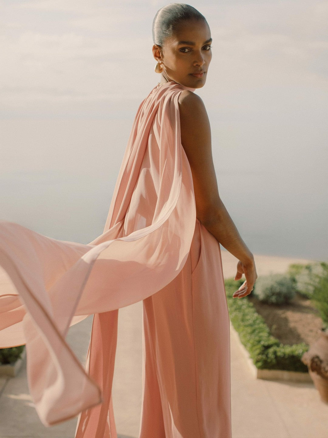 Women Wide-Leg Cape Jumpsuit in Pink