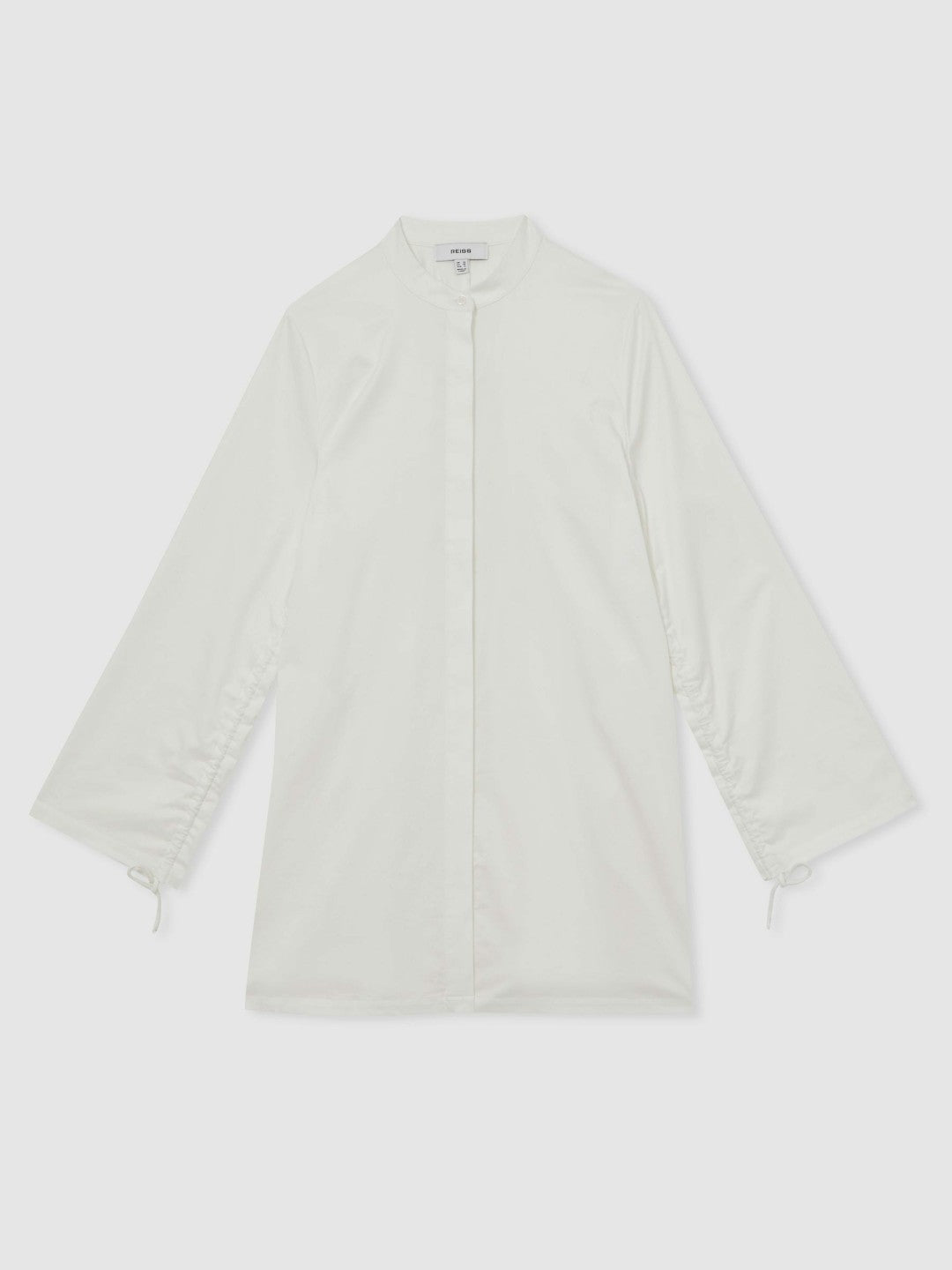 Women Cotton Gathered Cut-Out Shirt Dress with Stretch in Ivory
