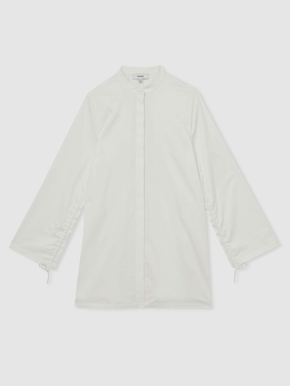 Women Cotton Gathered Cut-Out Shirt Dress with Stretch in Ivory